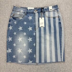 Judy Blue Mini Skirt Womens 1XL Blue High Waist Stars and Stripes Raw Hem NWT